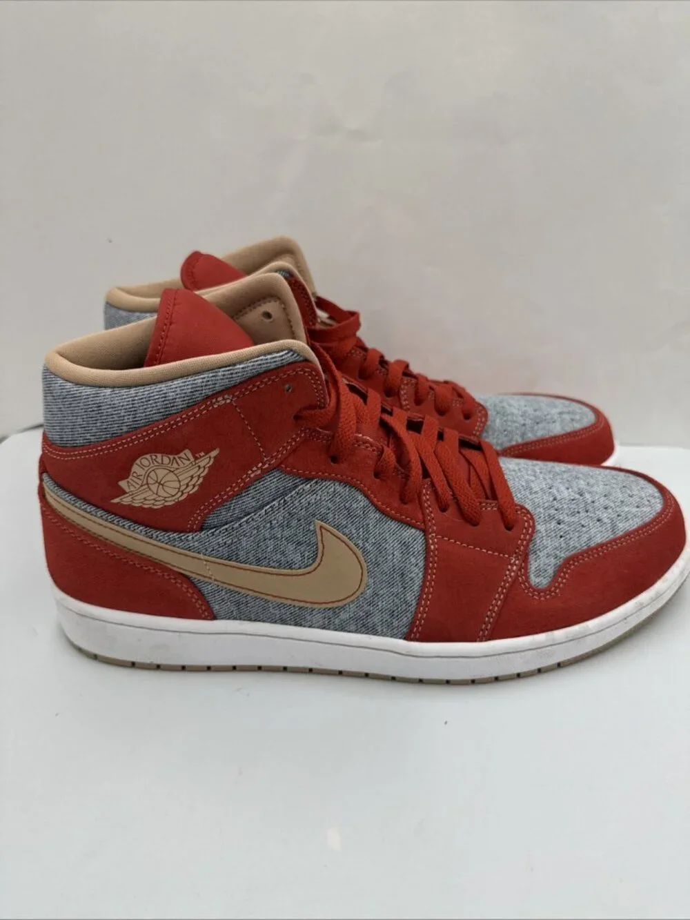 Jordan 1 Mid Denim Red Men's Sneakers Size 13